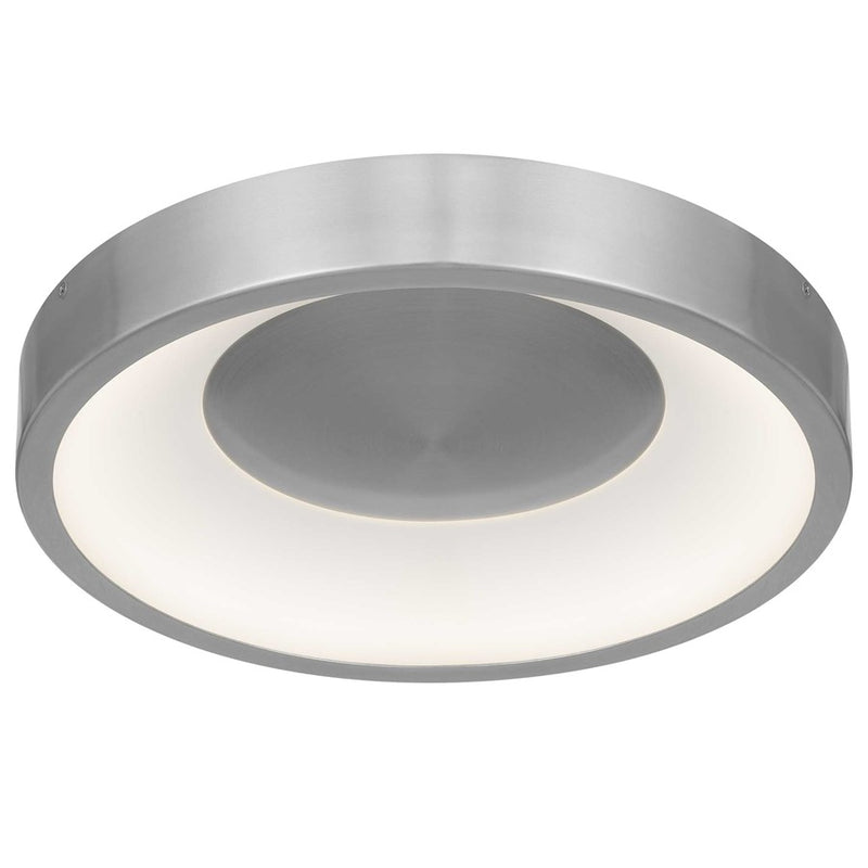 Alteck Stellar 14in 1-Light LED Outdoor Flush Mount | Contemporary Brushed Aluminum and Etched White Acrylic | Entryway | Model AFM0069-5CCT-W-BA