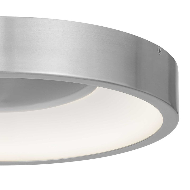 Alteck Stellar 14in 1-Light LED Outdoor Flush Mount | Contemporary Brushed Aluminum and Etched White Acrylic | Entryway | Model AFM0069-5CCT-W-BA