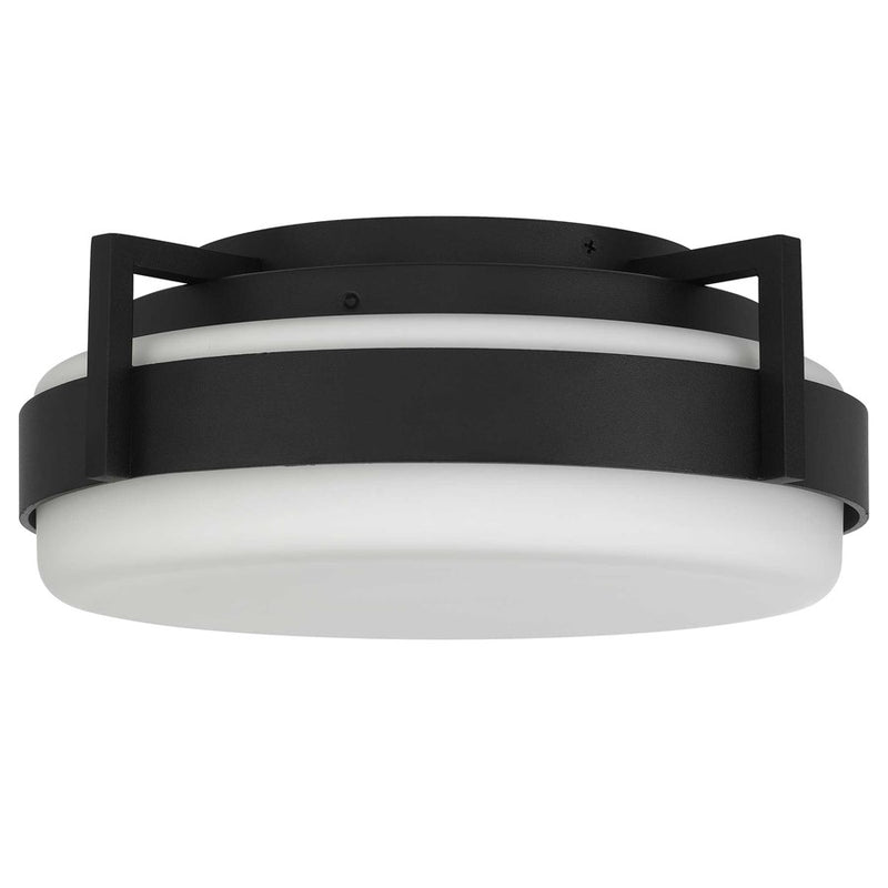 Alteck Ted 12in 1-Light LED Outdoor Flush Mount | Contemporary Sand Black and Etched White Glass | Covered Patio & Entryway | Model AFM0085-5CCT-W-BK