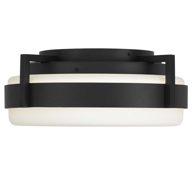 Alteck Ted 12in 1-Light LED Outdoor Flush Mount | Contemporary Sand Black and Etched White Glass | Covered Patio & Entryway | Model AFM0085-5CCT-W-BK