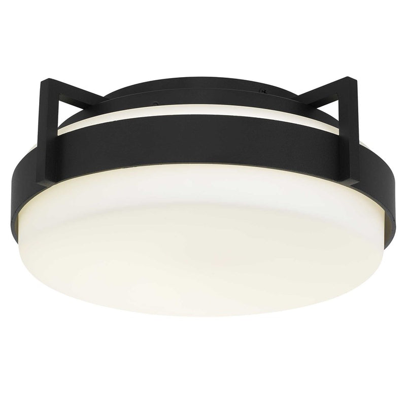 Alteck Ted 12in 1-Light LED Outdoor Flush Mount | Contemporary Sand Black and Etched White Glass | Covered Patio & Entryway | Model AFM0085-5CCT-W-BK