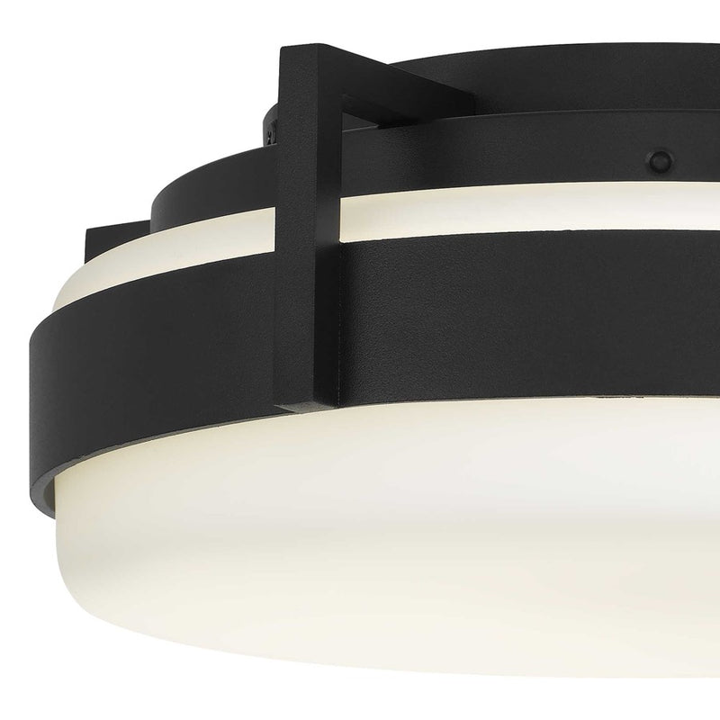 Alteck Ted 12in 1-Light LED Outdoor Flush Mount | Contemporary Sand Black and Etched White Glass | Covered Patio & Entryway | Model AFM0085-5CCT-W-BK