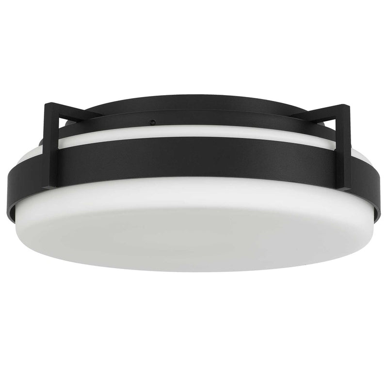 Alteck Ted 15in 1-Light Outdoor Flush Mount | Contemporary Sand Black Aluminum and Etched White Opal Glass | Entryway | Model AFM0086-5CCT-W-BK