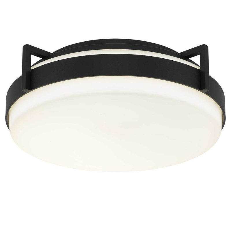 Alteck Ted 15in 1-Light Outdoor Flush Mount | Contemporary Sand Black Aluminum and Etched White Opal Glass | Entryway | Model AFM0086-5CCT-W-BK