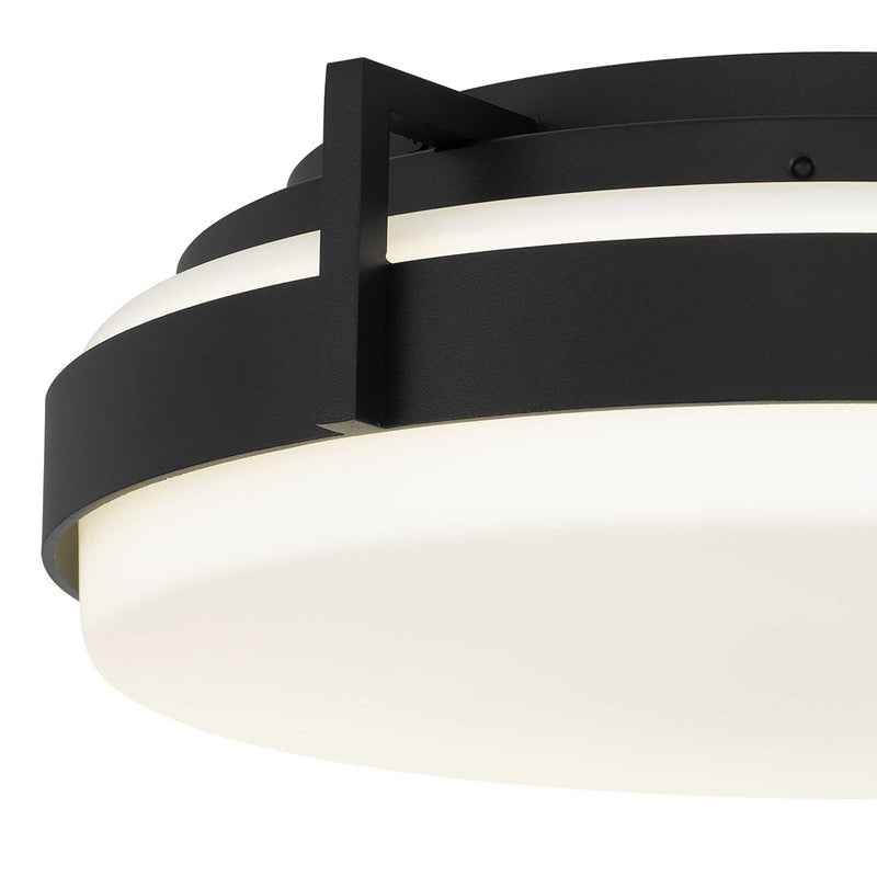 Alteck Ted 15in 1-Light Outdoor Flush Mount | Contemporary Sand Black Aluminum and Etched White Opal Glass | Entryway | Model AFM0086-5CCT-W-BK