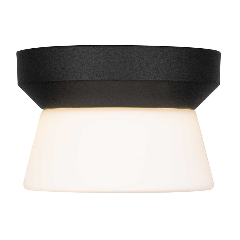 Alteck Skirt 7in LED Outdoor Flush Mount | Contemporary Sand Black and Etched White Opal Glass | Porch & Entryway | Model AFM0147-3CCT-W-BK