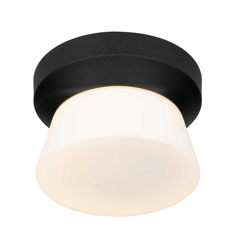Alteck Skirt 7in LED Outdoor Flush Mount | Contemporary Sand Black and Etched White Opal Glass | Porch & Entryway | Model AFM0147-3CCT-W-BK