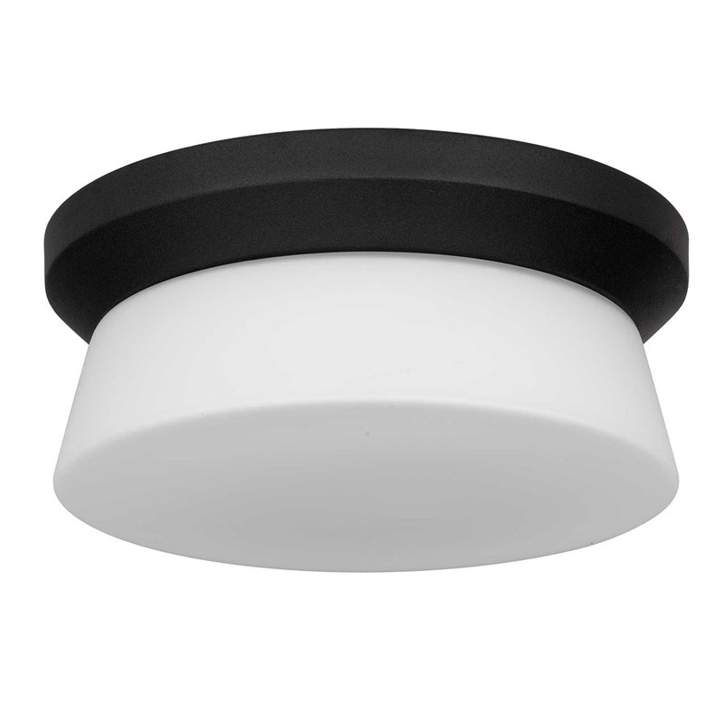 Alteck Skirt 11in 1-Light Outdoor Flush Mount | Mid-Century Sand Black Aluminum and Etched White Opal Glass | Covered Patio | Model AFM0148-3CCT-W-BK