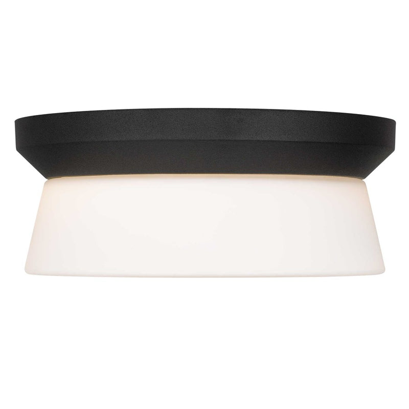 Alteck Skirt 11in 1-Light Outdoor Flush Mount | Mid-Century Sand Black Aluminum and Etched White Opal Glass | Covered Patio | Model AFM0148-3CCT-W-BK