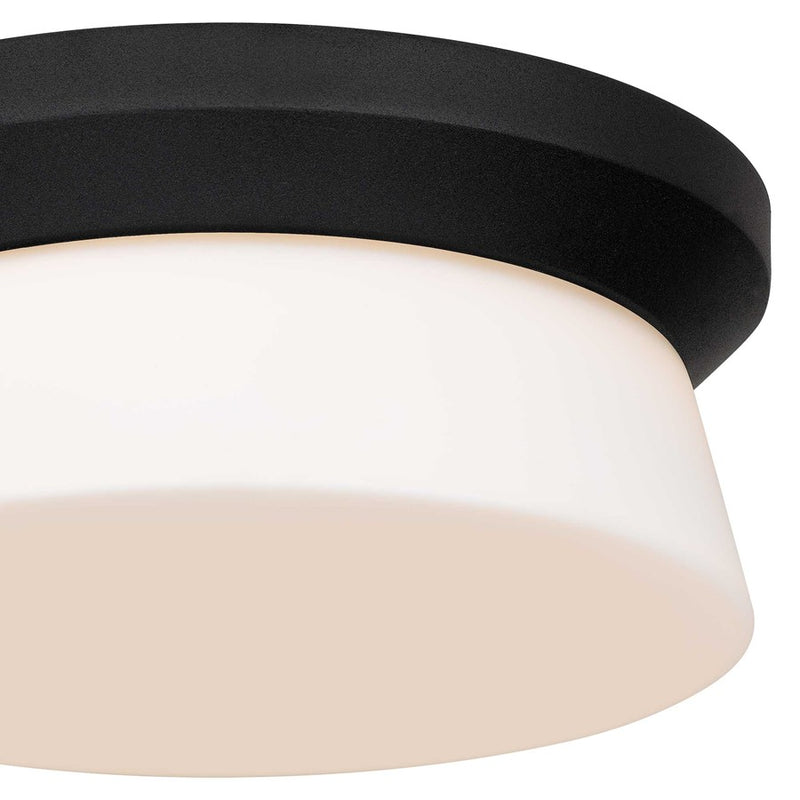 Alteck Skirt 11in 1-Light Outdoor Flush Mount | Mid-Century Sand Black Aluminum and Etched White Opal Glass | Covered Patio | Model AFM0148-3CCT-W-BK