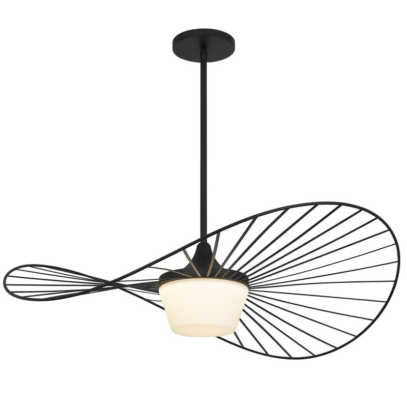 Alteck New Wave 34in 1-Light Outdoor Pendant | Contemporary Sand Black and Etched White Opal Glass | Covered Patio | Model AP0070-5CCT-W-BK