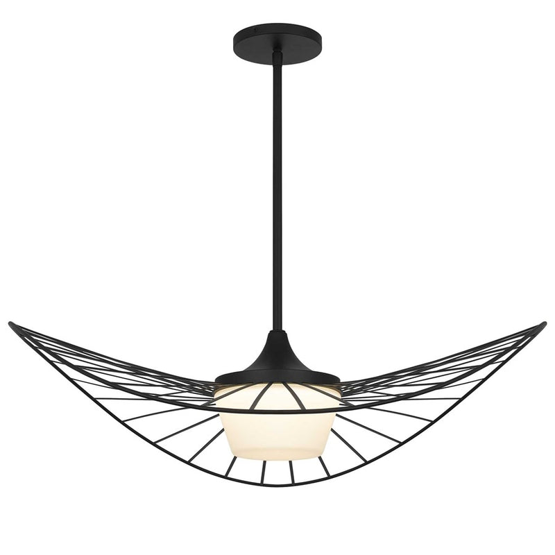 Alteck New Wave 34in 1-Light Outdoor Pendant | Contemporary Sand Black and Etched White Opal Glass | Covered Patio | Model AP0070-5CCT-W-BK