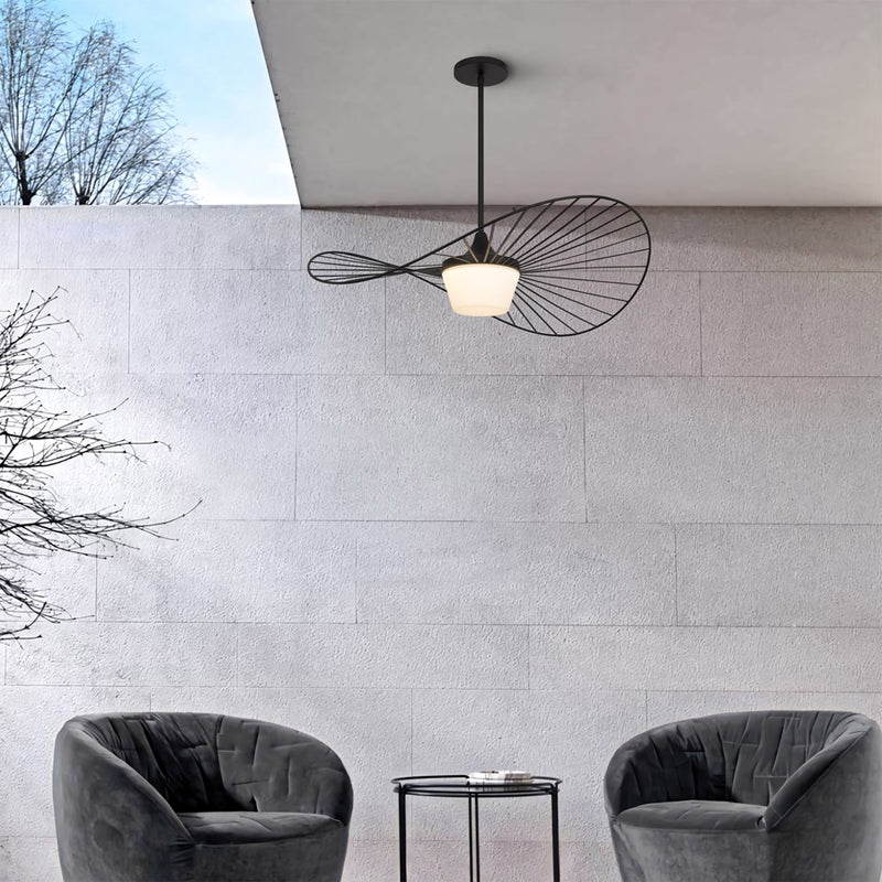 Alteck New Wave 34in 1-Light Outdoor Pendant | Contemporary Sand Black and Etched White Opal Glass | Covered Patio | Model AP0070-5CCT-W-BK