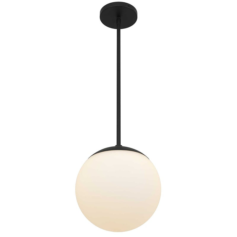 Alteck Rondure 10in 1-Light Outdoor Pendant | Mid-Century Sand Black and Etched White Opal Glass | Covered Patio & Entryway | Model AP0072-5CCT-W-BK