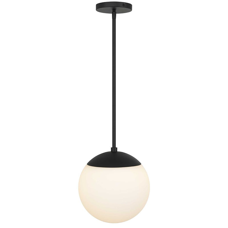 Alteck Rondure 10in 1-Light Outdoor Pendant | Mid-Century Sand Black and Etched White Opal Glass | Covered Patio & Entryway | Model AP0072-5CCT-W-BK