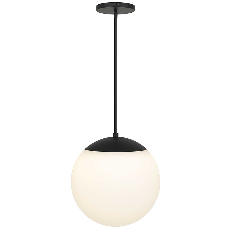 Alteck Rondure 14in 1-Light Outdoor Pendant | Contemporary Sand Black and White Opal Glass | Covered Patio & Entryway | Model AP0073-5CCT-W-BK