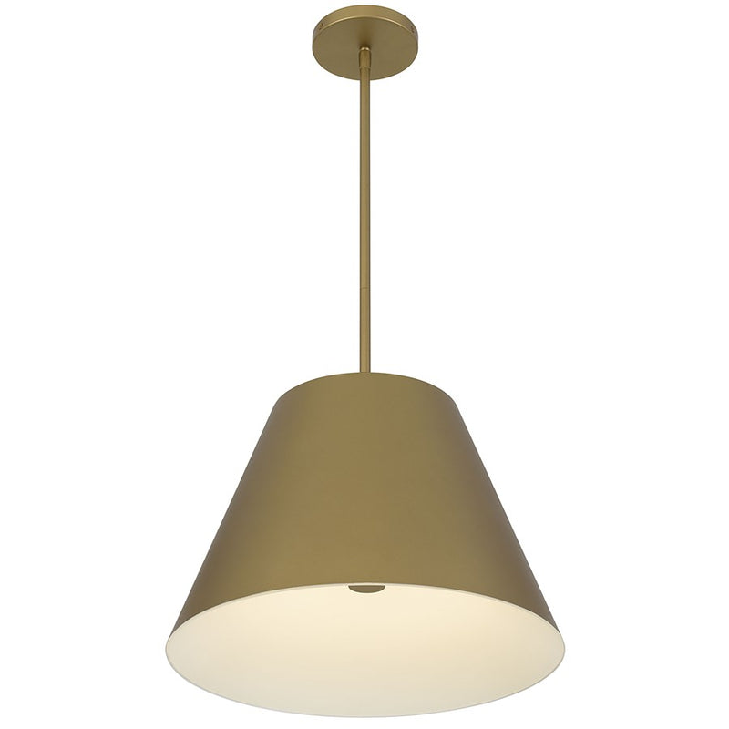 Alteck Jaz 16in 1-Light Outdoor Pendant | Contemporary Painted Brass Aluminum and Etched White Glass | Covered Patio | Model AP0077-5CCT-W-PB
