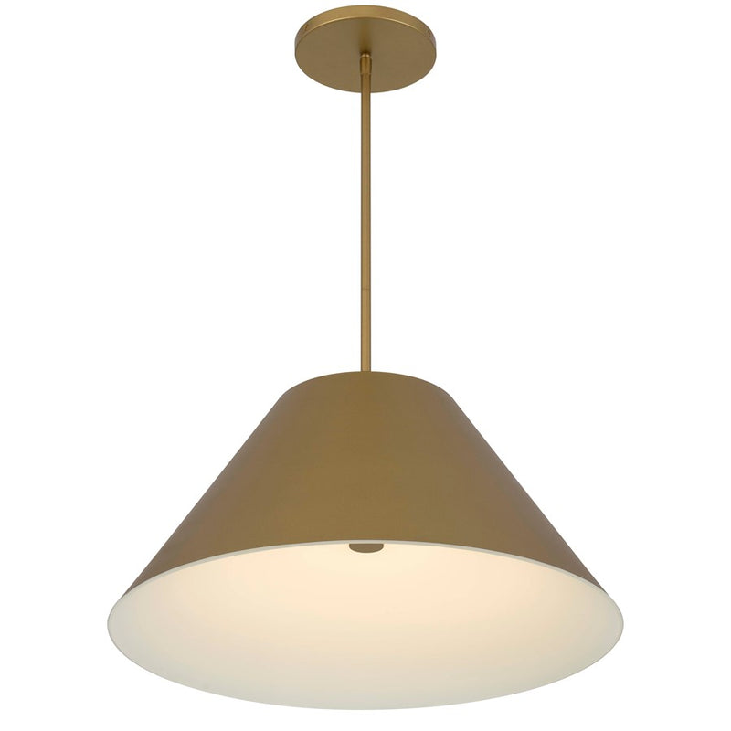 Alteck Jaz 21.88in 1-Light LED Outdoor Pendant | Contemporary Painted Brass Aluminum and Etched White Glass | Covered Patio | Model AP0078-5CCT-W-PB