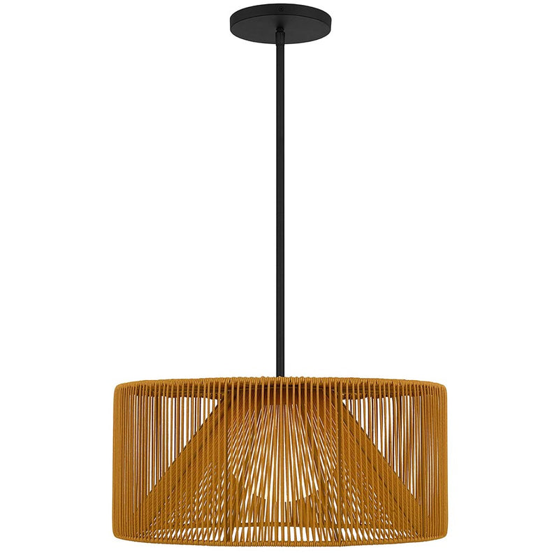 Alteck Key West 22in 1-Light Outdoor Pendant | Contemporary Sand Black and Weather Resistant Rattan | Covered Patio & Porch | Model AP0149-5CCT-W-BK