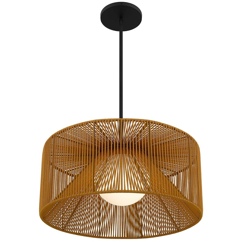 Alteck Key West 22in 1-Light Outdoor Pendant | Contemporary Sand Black and Weather Resistant Rattan | Covered Patio & Porch | Model AP0149-5CCT-W-BK