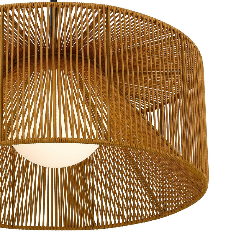 Alteck Key West 22in 1-Light Outdoor Pendant | Contemporary Sand Black and Weather Resistant Rattan | Covered Patio & Porch | Model AP0149-5CCT-W-BK