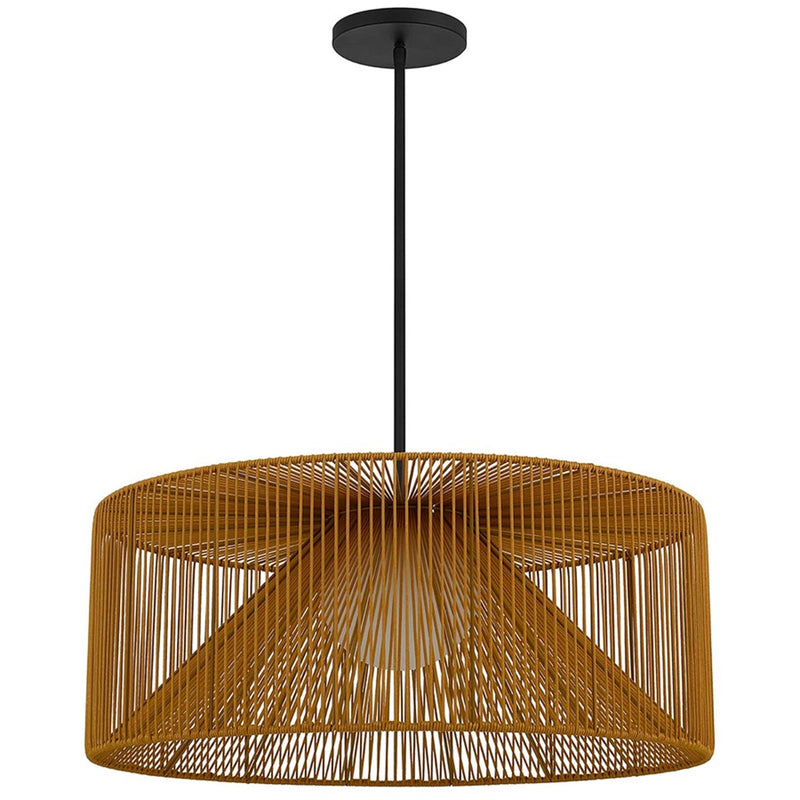 Alteck Key West 30in LED Outdoor Pendant | Contemporary Sand Black and Weather Resistant Rattan | Covered Patio & Indoor | Model AP0150-5CCT-W-BK