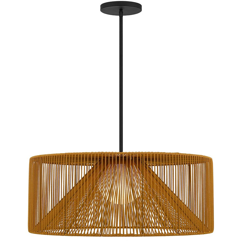 Alteck Key West 30in LED Outdoor Pendant | Contemporary Sand Black and Weather Resistant Rattan | Covered Patio & Indoor | Model AP0150-5CCT-W-BK