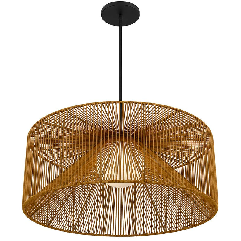 Alteck Key West 30in LED Outdoor Pendant | Contemporary Sand Black and Weather Resistant Rattan | Covered Patio & Indoor | Model AP0150-5CCT-W-BK
