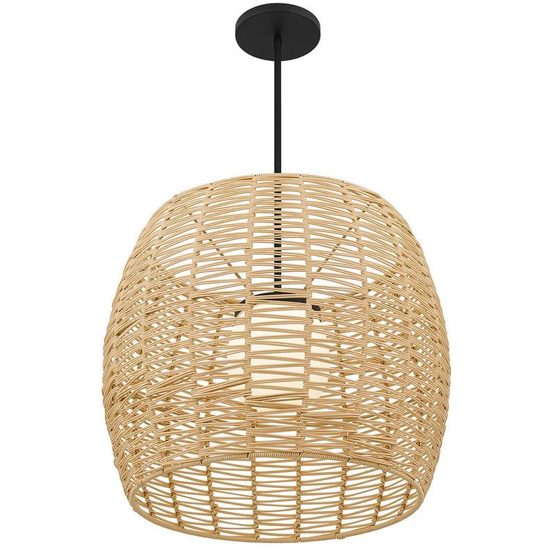 Alteck Aruba 24in 1-Light LED Outdoor Pendant | Contemporary Sand Black Aluminum and Weather Resistant Rattan with Opal | Model AP0151-5CCT-W-BK