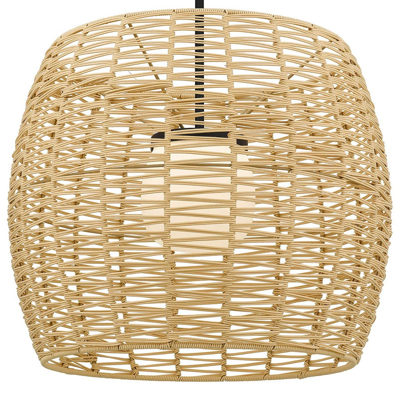 Alteck Aruba 24in 1-Light LED Outdoor Pendant | Contemporary Sand Black Aluminum and Weather Resistant Rattan with Opal | Model AP0151-5CCT-W-BK