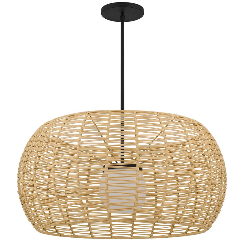 Alteck Aruba 32in 1-Light Outdoor Pendant | Coastal Sand Black Aluminum and Rattan Shade | Covered Patio & Entryway | Model AP0152-5CCT-W-BK