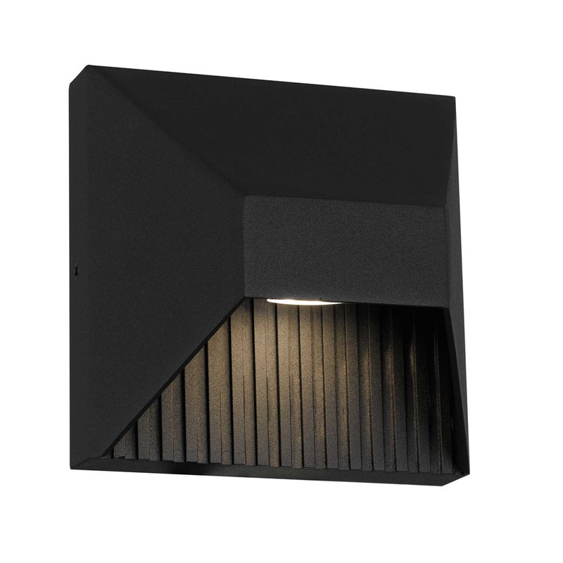 Alteck Ribbed 5in 1-Light LED Outdoor Wall Sconce | Contemporary Sand Black Aluminum and Sand Blast Acrylic | Entryway | Model AW0008-3CCT-W-BK