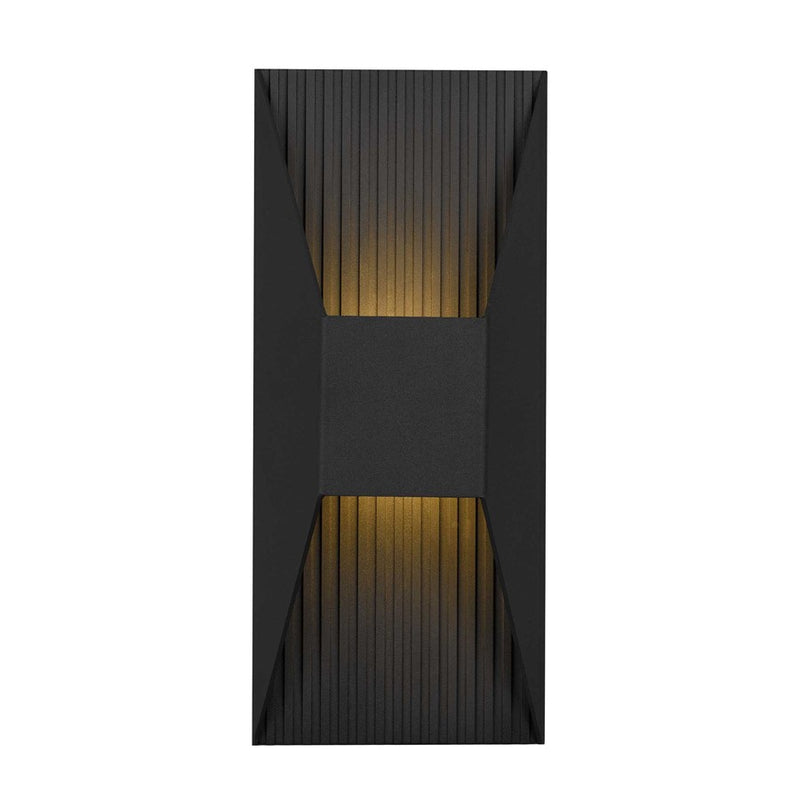 Alteck Ribbed 12in 1-Light LED Outdoor Wall Sconce | Contemporary Sand Black Aluminum | Entryway & Patio | Model AW0009-3CCT-W-BK