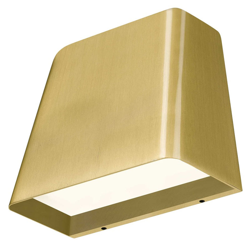 Alteck Bull 5in LED Outdoor Wall Sconce | Contemporary Brushed Brass Aluminum and Sand Blast Glass | Porch & Entryway | Model AW0031-3CCT-W-BB