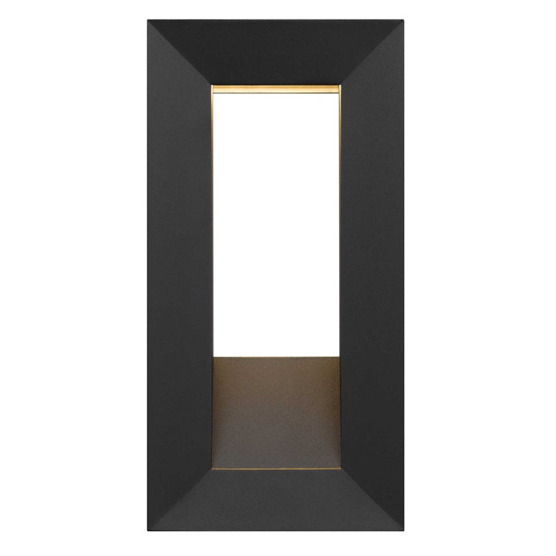 Alteck Paletto 16in 1-Light Outdoor Wall Sconce | Contemporary Sand Black and Sand Blast Glass | Entryway & Patio | 8 x 16 in | Model AW0033-3CCT-W-BK