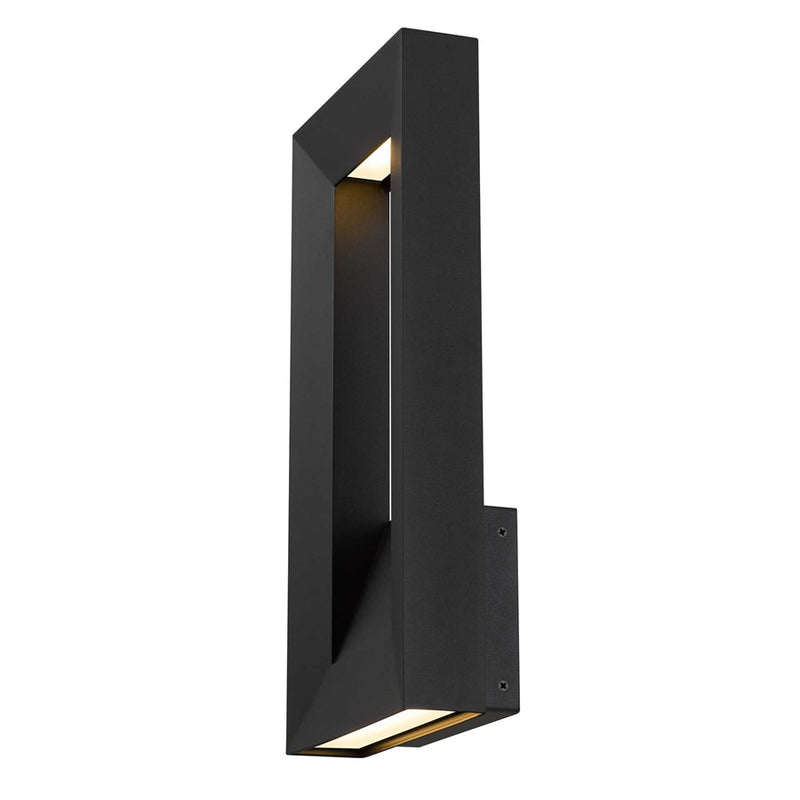 Alteck Paletto 16in 1-Light Outdoor Wall Sconce | Contemporary Sand Black and Sand Blast Glass | Entryway & Patio | 8 x 16 in | Model AW0033-3CCT-W-BK