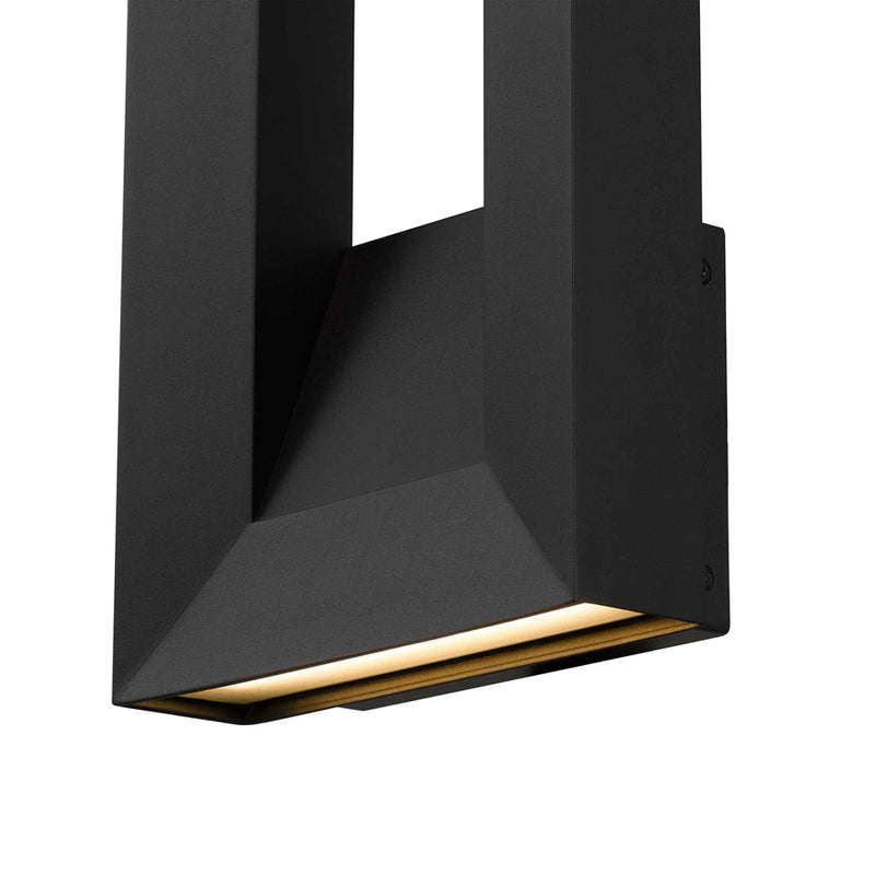 Alteck Paletto 16in 1-Light Outdoor Wall Sconce | Contemporary Sand Black and Sand Blast Glass | Entryway & Patio | 8 x 16 in | Model AW0033-3CCT-W-BK