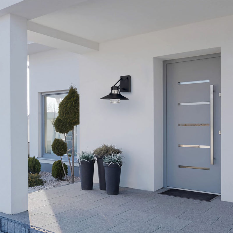Alteck Radiant 10in LED Outdoor Wall Sconce | Contemporary Sand Black Aluminum and Clear Glass | Porch & Entryway | Model AW0044-3CCT-W-BK