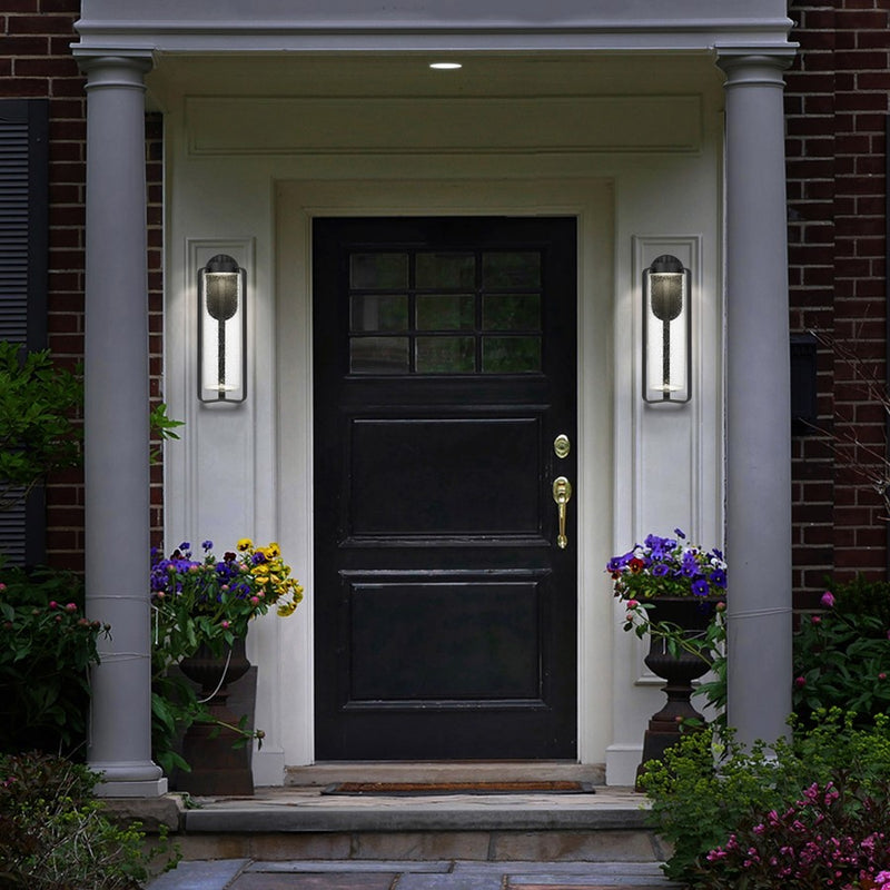 Alteck Clover 20in 1-Light Outdoor Sconce | Contemporary Sand Black and Clear Seeded Glass | Covered Patio & Entryway | Model AW0049-3CCT-W-BK