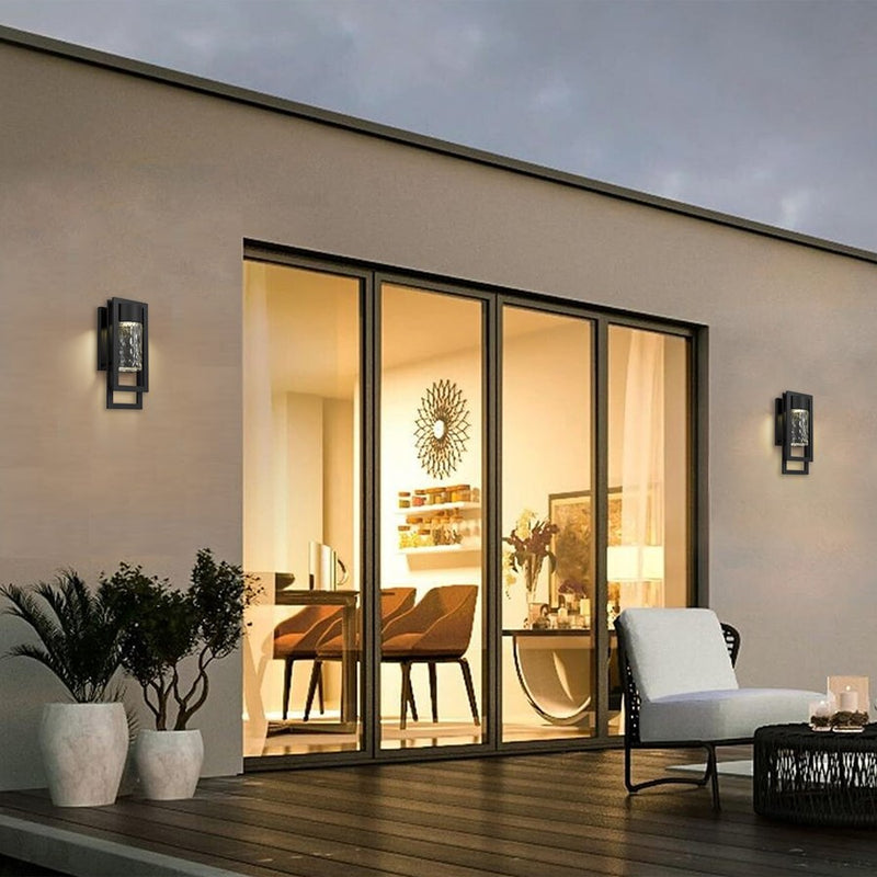 Alteck 2 Step 15in LED Outdoor Sconce | Contemporary Sand Black and Clear Hammered Glass | Entryway & Patio | 5.75 x 15 in | Model AW0050-3CCT-W-BK