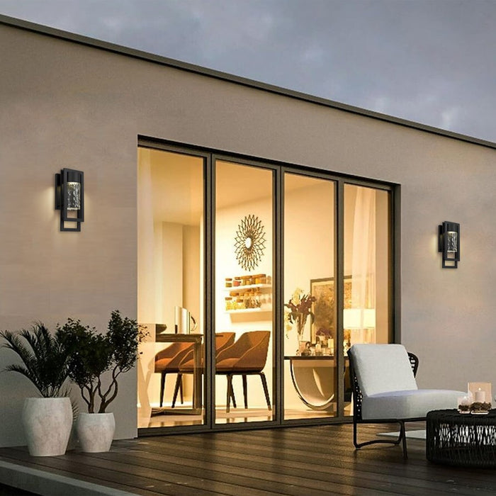 Alteck 2 Step 15" LED Outdoor Sconce, Black/Clear, Sand Black