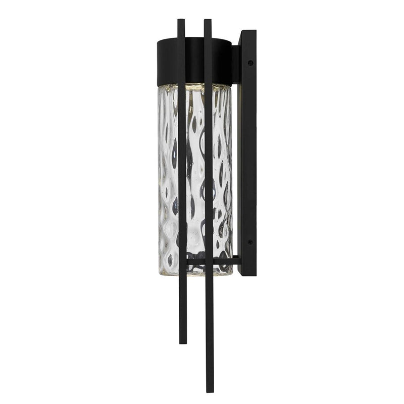 Alteck 2 Step 19in 1-Light Outdoor Sconce | Contemporary Sand Black and Clear Hammered Glass | Entryway & Patio | Model AW0051-3CCT-W-BK