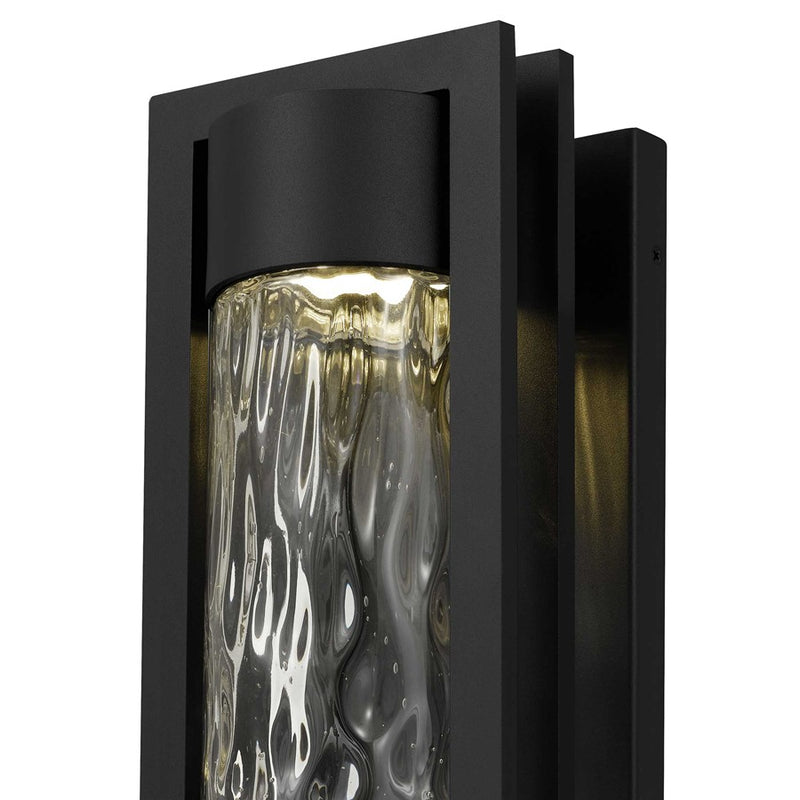 Alteck 2 Step 19in 1-Light Outdoor Sconce | Contemporary Sand Black and Clear Hammered Glass | Entryway & Patio | Model AW0051-3CCT-W-BK