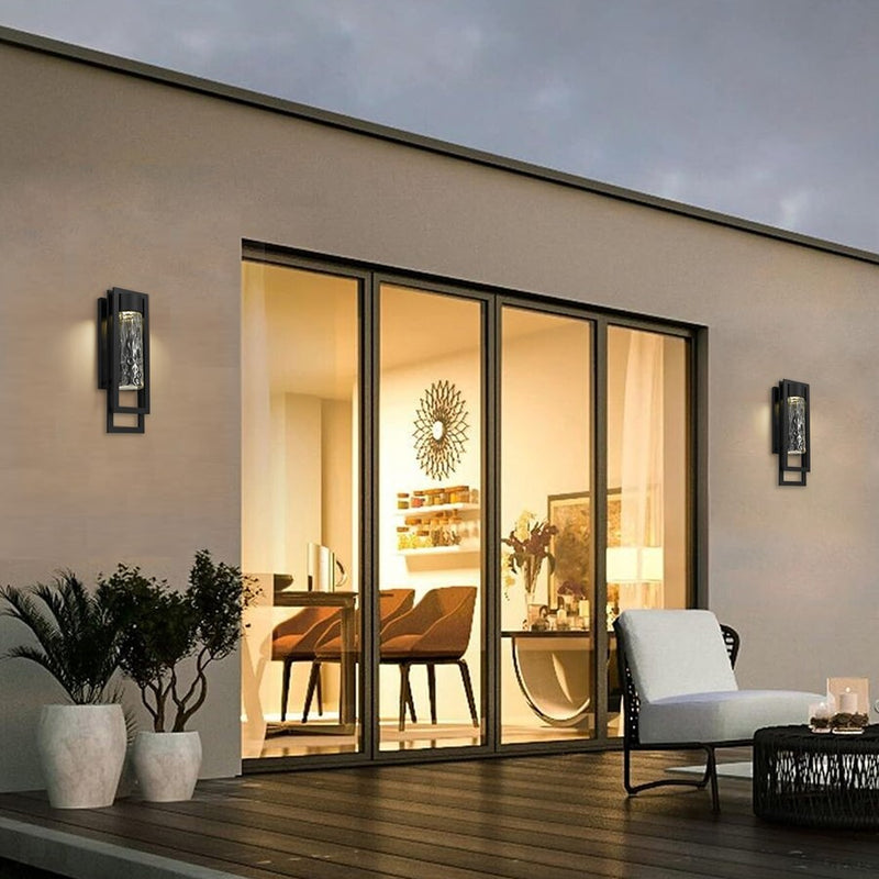 Alteck 2 Step 19in 1-Light Outdoor Sconce | Contemporary Sand Black and Clear Hammered Glass | Entryway & Patio | Model AW0051-3CCT-W-BK