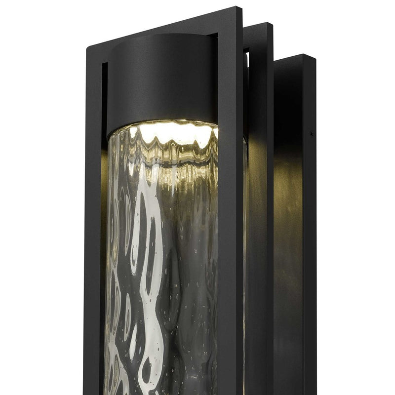 Alteck 2 Step 25in 1-Light Outdoor Sconce | Contemporary Sand Black and Clear Hammered Glass | Entryway & Patio | Model AW0052-3CCT-W-BK