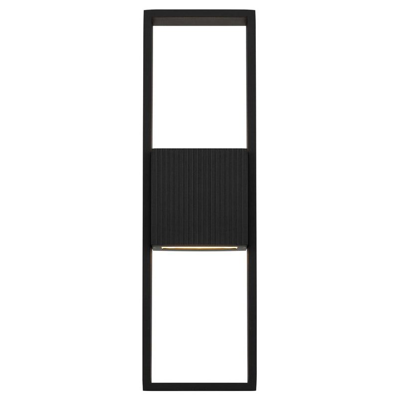 Alteck Miami 18in 1-Light LED Outdoor Sconce | Art Deco Sand Black and Sand Blast Glass | Entryway & Covered Patio | Model AW0056-3CCT-W-BK