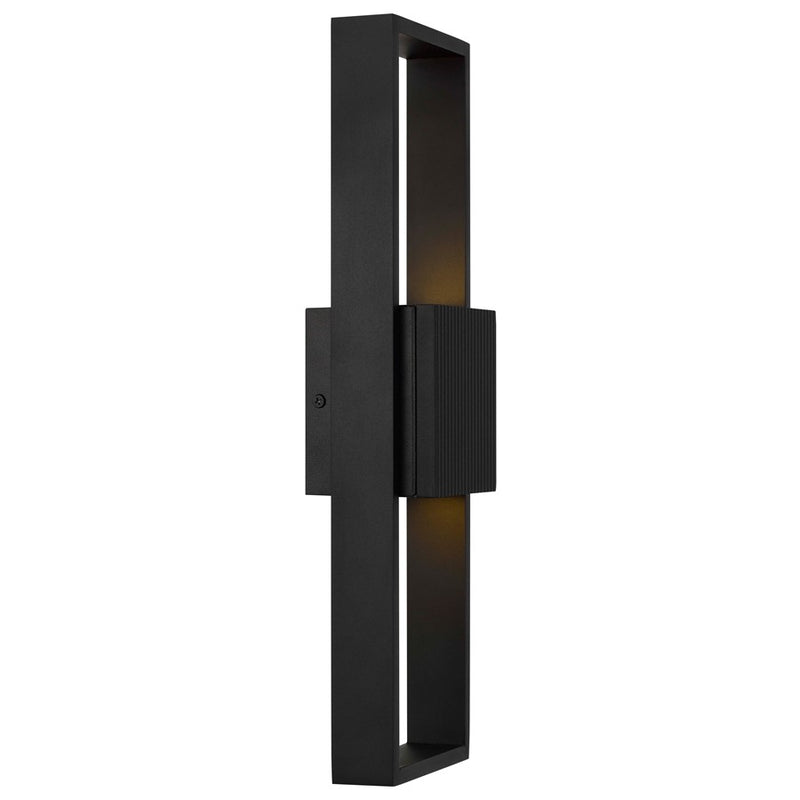 Alteck Miami 18in 1-Light LED Outdoor Sconce | Art Deco Sand Black and Sand Blast Glass | Entryway & Covered Patio | Model AW0056-3CCT-W-BK