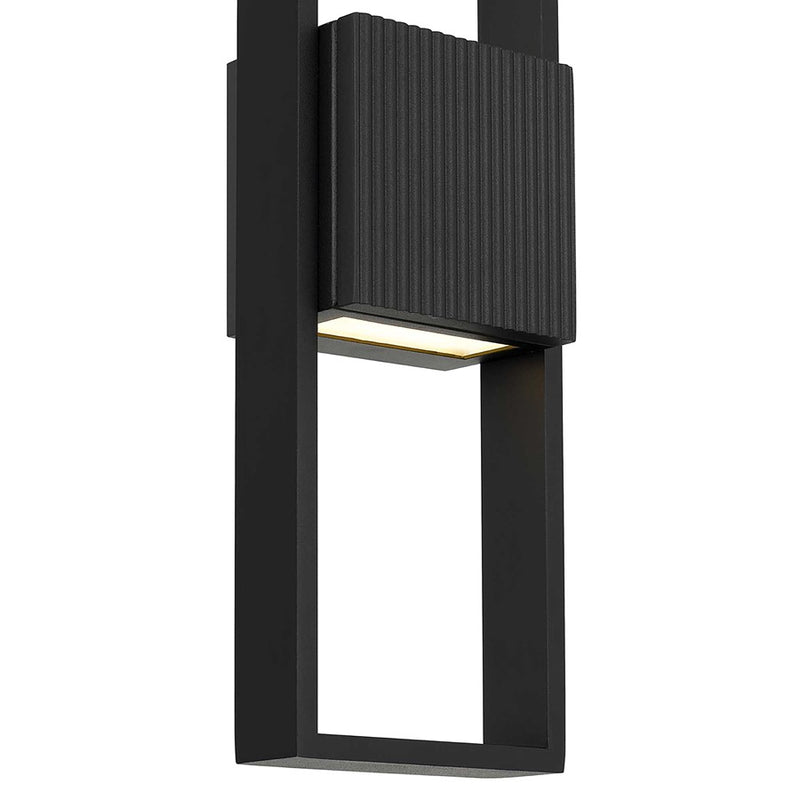 Alteck Miami 18in 1-Light LED Outdoor Sconce | Art Deco Sand Black and Sand Blast Glass | Entryway & Covered Patio | Model AW0056-3CCT-W-BK