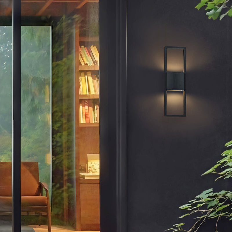 Alteck Miami 18in 1-Light LED Outdoor Sconce | Art Deco Sand Black and Sand Blast Glass | Entryway & Covered Patio | Model AW0056-3CCT-W-BK