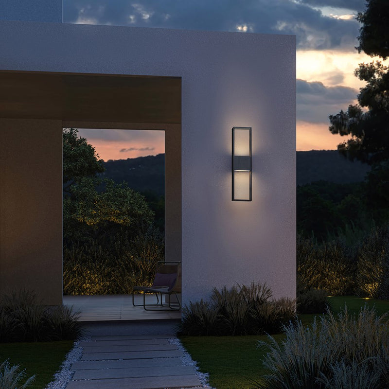 Alteck Miami 24in 1-Light LED Outdoor Sconce | Art Deco Sand Black Aluminum and Sand Blast Glass | Entryway & Patio | Model AW0057-3CCT-W-BK